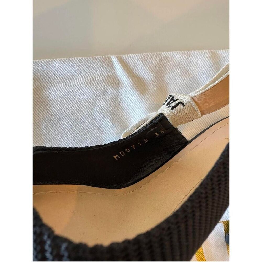 Dior J'Adior Black Technical Fabric Pointed Toe Logo Bow Slingback Heels Size 38 - Picture 5 of 6
